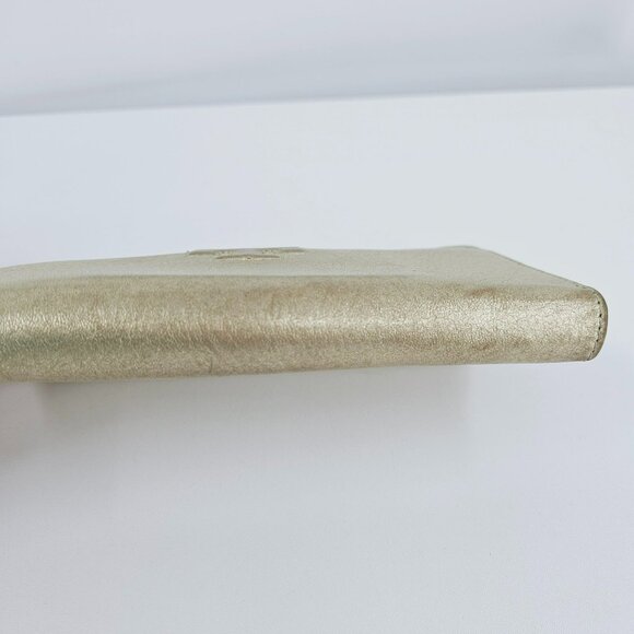 Tory Burch Wallet Thea Metallic Gold Continental Zip Around Medium Leather Logo - Picture 6 of 13